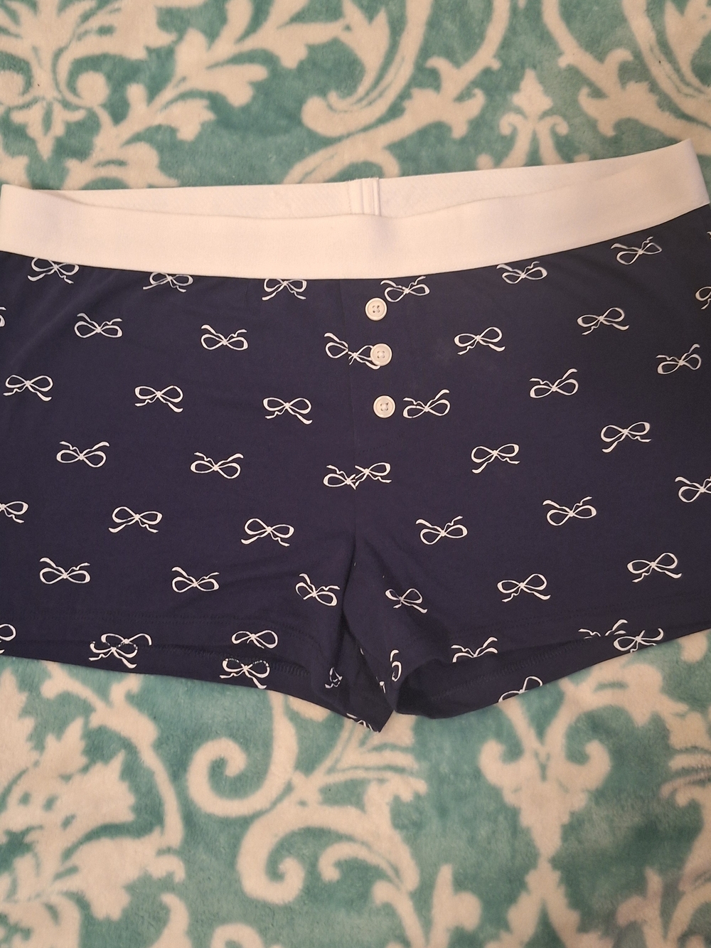 No Boundaries Navy Bow Print High Waist Lounge Shorts